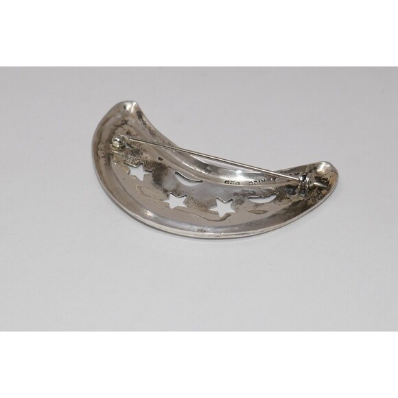Mexico Taxco Sterling Silver 925 Crescent Moon And Stars Brooch - Picture 10 of 11